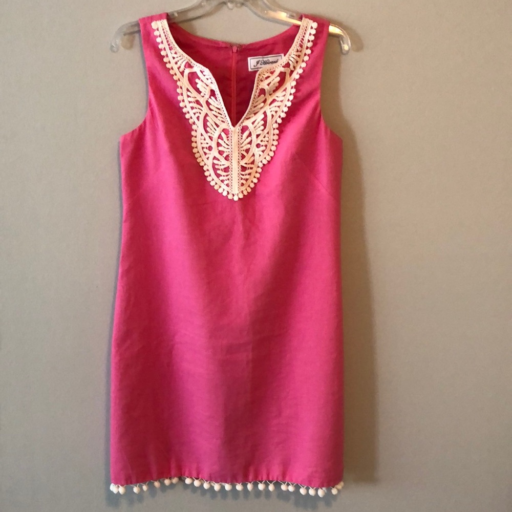 Jessica Howard Shift Dress Pom pom Pink SZ 8 Linen blend